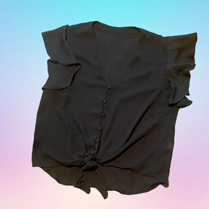 SHEER Black Blouse With Front Tie